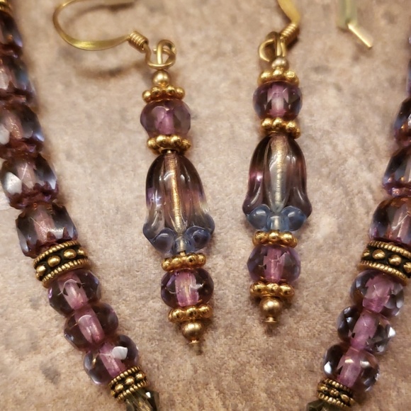 Purple lampwork necklace set - Picture 3 of 8